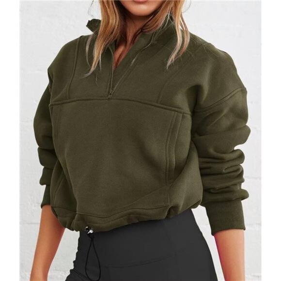 Women's Half Zip Pullover Sweatshirts Green - Picture 2 of 3